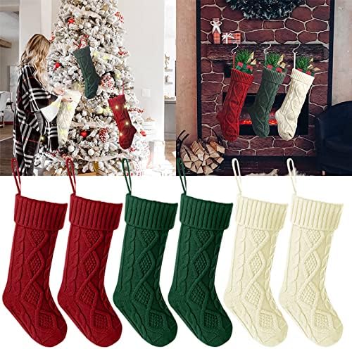 Classic 6 pakovanje pletene božićne čarape pletene čarape za čarape Rustikalna seoska kuća za obiteljski odmor sezona bjelokosti bijeli