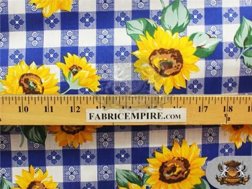 Polikotonska štampana tkanina suncokretova piknik plava / 60 široka / Prodaje se po dvorištu