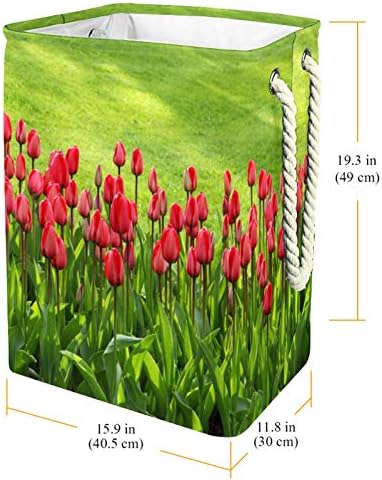 DEYYA vodootporne korpe za veš visoke čvrste sklopive korpe za štampanje cvijeta Crvenog tulipana za odrasle djecu Teen Boys djevojčice