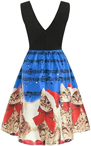Božićne haljine za ženske Skelopirane V izrez bez muzičke Note i haljine s printom mačke 50s Vintage party čaj haljina