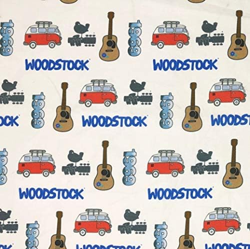 1/2 Yard - Woodstock 1969 Music Festival VW autobus na bijeloj pamučnoj tkanini 1/2 Yard X 44