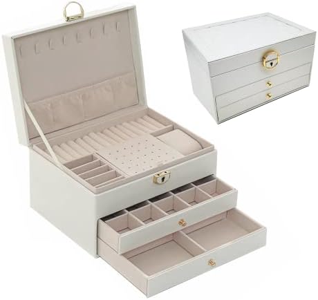Pakenyesha Organizator kutija za nakit-3-slojna kutija za nakit velikog kapaciteta, kutija za odlaganje nakita od PU kože koja se