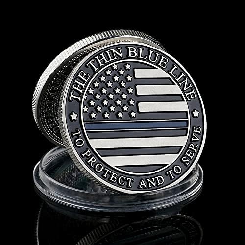 SAD Tanka plava linija za zaštitu i služi u službu za zastavu Policijski oficir srebrni prikupljeni novčić