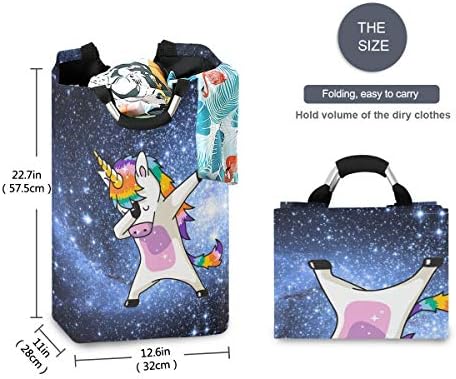 ALAZA Dabbing Unicorn Galaxy Space velika torba za pranje veša sklopiva sa ručkama vodootporna izdržljiva odeća okrugla kanta za pranje
