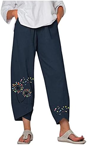 Pamučne posteljine kapri hlače Žene za žene Ležerne prilike Letter Capri hlače sa džepovima Lood Fit Boho Comfy Beach pantalone