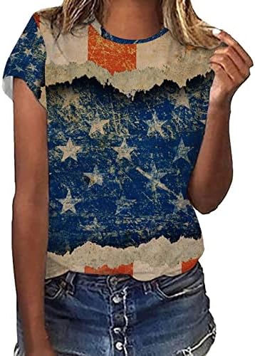 Yuhaotin kapuljač 4 od srpnja košulje Žene Casual America Zastava Ispis O vrat kratkih rukava bluza na majici