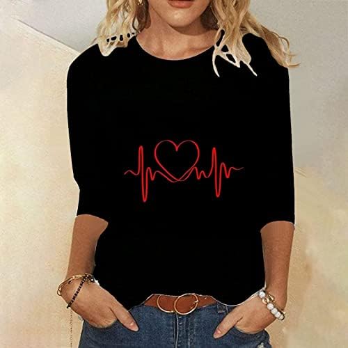 Majice za žene za žene, okrugli vrhovi vrata dugih rukava Pulover Love Heart Grafički dukseri Par