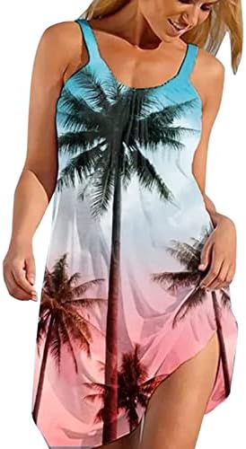 Ženska casual bez rukava cvjetna mini haljina tropsko tisak ljeto plaža Tunic tenderske haljine kratke sandrese