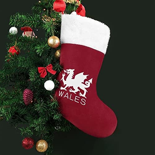 Wales velški zastava Božićne čarape čarape Xmas Tree Santa ukrasi Viseći ukrasi za kamin za odmor 16.5