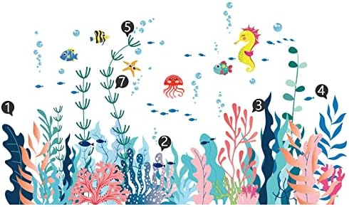 2 listova velika pod morskom zidom naljepnica Ocean Creature Sea Life naljepnice Odvojive morske kortle kornjače Riblje Ocean Grass Decor za djecu Dječji vrtić za djecu