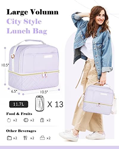 GLORIEROO® torba za ručak Žene Muškarci, velika izolovana kutija za ručak tote Cooler - elegantna veganska kožna 2-slojna torba za