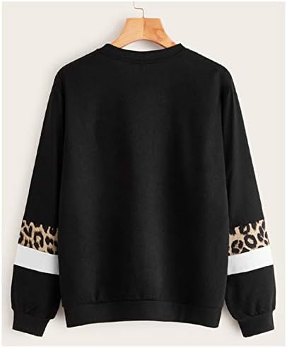 Andongnywel ženski Leopard Print šivanje pulover okrugli vrat labavi rukav posada vrat džemper Casual bluze