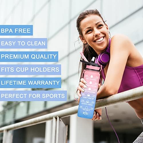 Fidus 32oz motivacijske boce sa vremenima za piće i slamu, propusna BPA BPA boca s vremenskim markerom kako bi se osiguralo da svakodnevno pijete dovoljno vode za fitnes, teretanu i sportove na otvorenom