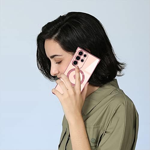 Kanghar za Samsung Galaxy S23 Ultra magnetska futrola Luksuzno postavljanje slatkog ljubavnog srca [kompatibilan sa magsafe] Slim Fit Sklapana zaštitna futrola za žene za žene djevojke-ružičaste