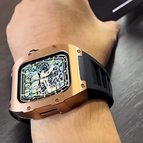 Luksuzna futrola CNHKAU karbonska vlakna za Apple Watch Band 8 45mm metalni čelični dijamanti za iWatch seriju 8 7 SE 6 44mm Modifikacijski