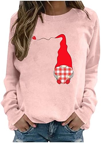 Jjhaevdy Valentines majice za žene, O-izrez Dugi rukav Pulover Love Heart Graphic Dukseri Par