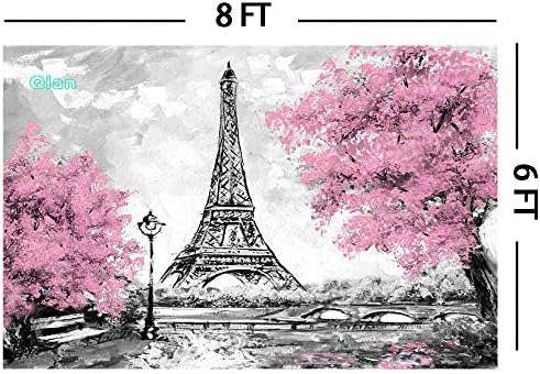 Qian 8x6ft Pink Flowers Trees Eiffelov toranj fotografija pozadina siva Paris Photo Baby Shower princeza rođendan vjenčanje tema zabava