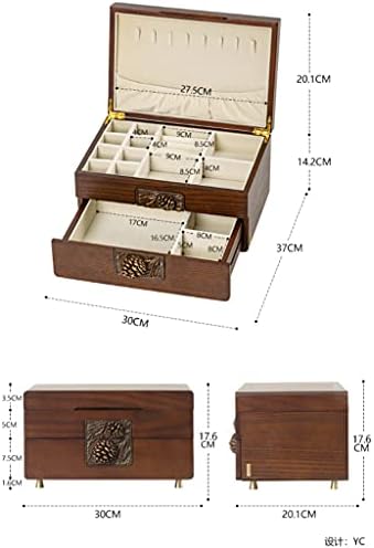 Xwwdp Stud naušnice Ogrlica za skladištenje nakita nakit nakit kutija Veliki kapacitet Jednostavna kutija za završnu obradu Drveni