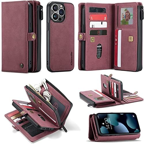 Kompatibilno sa iPhone 14 Pro Max kožnom futrolom za novčanik magnetna odvojiva torbica za novčanik sa 17 držača kartice torbica Flip