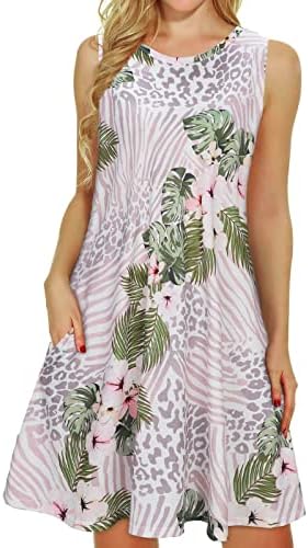 WPoumv ljetne haljine za žene cvjetne printom bez rukava bez rukava na vratu Havajska haljina od plaže sa rukom