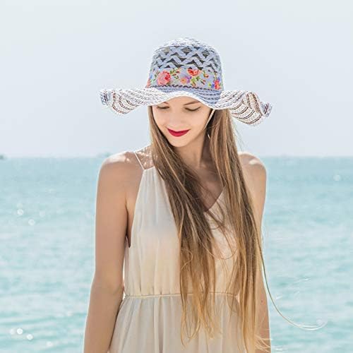 Seaintheson ženski slamnati šešir sa širokim obodom UV UPF 50 ljetni šešir sklopiva Roll up Floppy kapa za plažu za žene