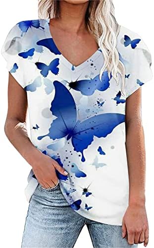 Ženske vrhove Dressy Casual V izrez cvjetne tiskane majice PETAL rukav bluze za majicu Summer Comfy vrhovi modni tinejdžeri