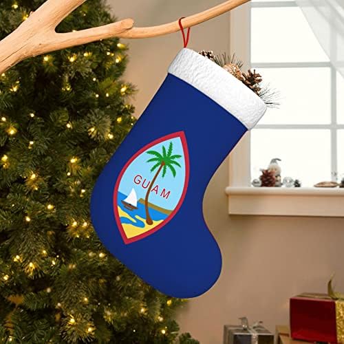 QG ZZX Božićne čarape sa bijelom super mekom plišanom manžetnom zastavom Guam Xmas Čarape Božićne ukrase Čarape