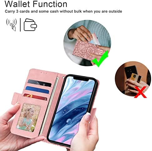 Bizzib za iPhone 14 Plus torbicu za novčanik, reljefna Mandala Floral Leather Folio Flip Wristlet Shockproof zaštitni ID Slotovi za
