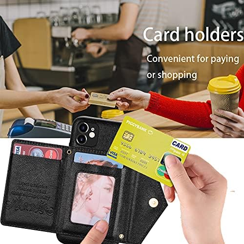 iPhone 11 Pro držač kartice sa trakom sa zatvaračem torbica za telefon za žene / djevojke,torbica za novčanik preko tijela sa postoljem