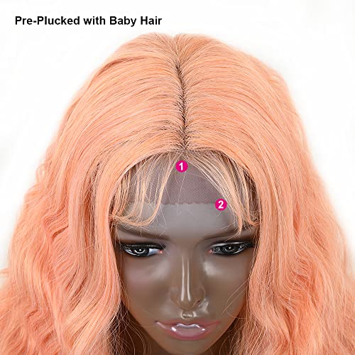KRY Pink perike za žene čipka prednja perika 32 inča duga talasna perika otporna na toplotu Sintetička kosa perika Pre Čupana sa dječjom