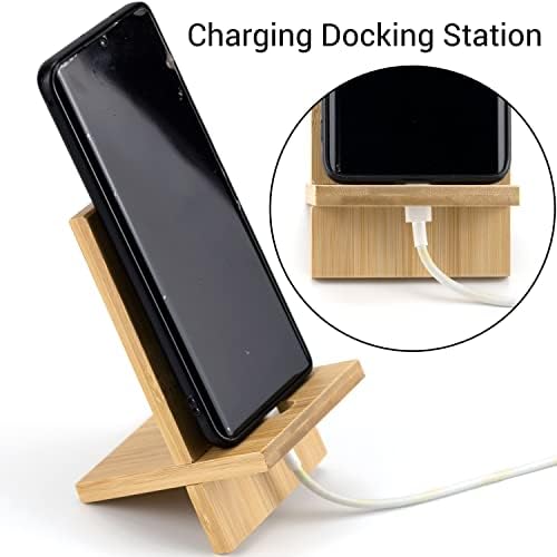 Ifamio 2 paket bambuo stalak za mobitel drveni nosač telefona tablet stol sa punjenjem rupa za prijenosni telefon za stol za stol