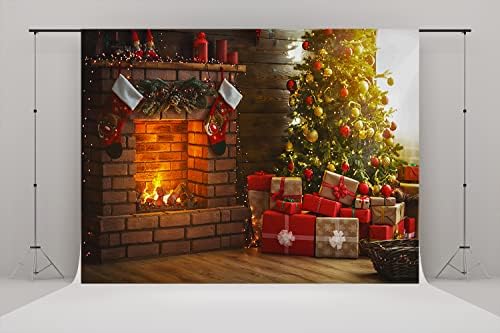 5x3ft Božićna cigla zidni kamin pozadina Božićno drvce Crveno poklon čarape Božićnu pozadinu za slike Porodična božićna stranka Pozadina
