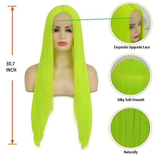 Amnenl fluorescentno zelena duga ravna čipkasta prednja perika za žene neonska duga ravna realistična čipkasta perika za kosu sa otpornom