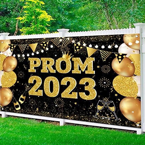Veliki 71 X 43 Black Gold Prom Backdrop 2023, Prom backdrop dekoracije za Party 2023, Prom 2023 Banner za crno-zlatne dekoracije za