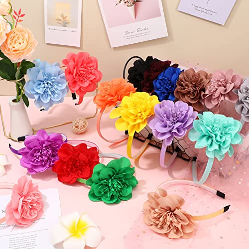 Janinka 30 kom šifonske cvetne trake za glavu sa trakom Rainbow Hair Bow Set dečijih cvetnih traka za kosu Toddlers Crown Girls for