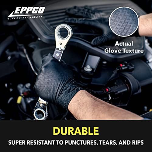 EPPCO LionGrip 7-Mil Crne nitrilne rukavice za jednokratnu upotrebu bez pudera, bez lateksa teksturirana superiorna rukavica za držanje