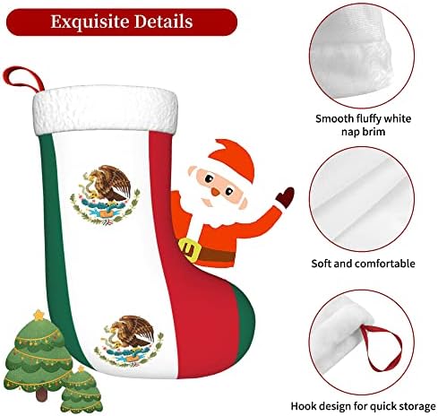 QG ZZX Božićne čarape sa bijelom super mekom plišanom manžetnom zastavom Meksiko Xmas Čarape Božićne ukrase Čarape