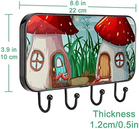 Crtani mravi na kutu gljive Print kaput nosač zida, ulazni nosač kaputa sa 4 kuka za kapute kapute za ručnik torbica za ručnik kupaonice