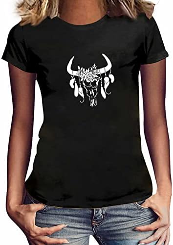 Majica Wild Soul Women Crewneck kratki rukav Tors Boho krava košulja za lubanje Western Cowgirls Ležerne majice