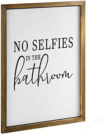 Vinmea Docor Decor Wood Sign Sign Nema selfija u kupaonici Umklađen drveni znak, rustikalni zidni umjetnički znak 16 x20