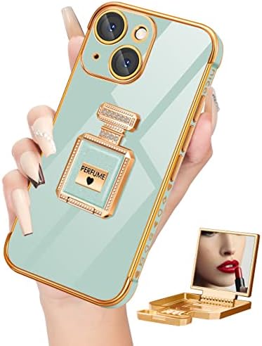 Buleens za iPhone 13 futrola za žene djevojke, simpatične srčane slučajeve za iPhone 13 sa metalnim parfemskim bočicama ogledala,
