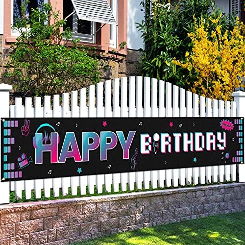LASKYER Sretan rođendan Tik Tok Music Yard Sign Backdrop Banner-savršen za kućne dekoracije za muzičke zabave na otvorenom Photoprop