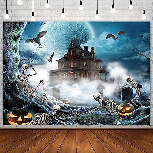 SENDY 7x5ft Halloween Pozadina plava Hallowmas Party Dekoracije potrepštine za djecu Lobanja strašno groblje šišmiš duh vampir dvorac