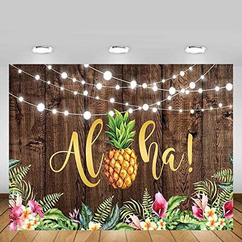 MEHOFOTO Aloha ananas Rođendanska pozadina Rustikalna tropska Havajska Luau zabava Baby tuš Drvo ružičasto cvjetno svjetlucavo svjetlo