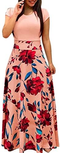 COTECRAM haljine za žene 2023. ljeto plus veličine cvjetni print boho maxi haljina Crewneck labava casual cvjedska plaža duge haljine