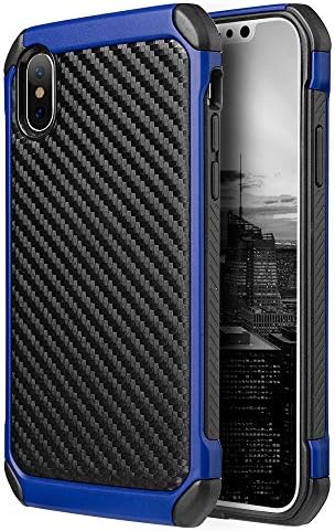 Dreamwireless Carbon Fiber dvostruki sloj [upijajući upijajući] Zaštita Hybrid PC / TPU gumeni poklopac kućišta za Apple iPhone X, crna / plava