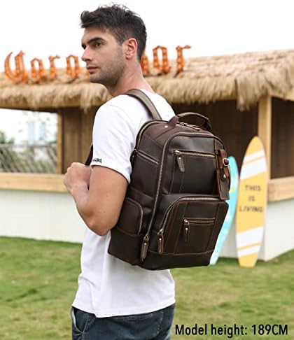 LANNSYNE Muška starinska koža od punog zrna 15,6-inčni ruksak za Laptop za kampiranje putni ruksak od 24L