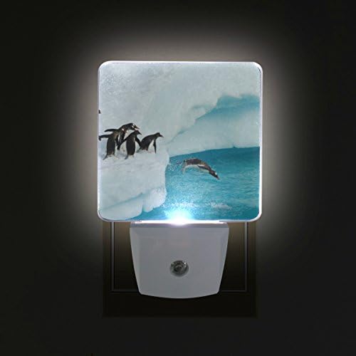 Naanle Set od 2 Pingvinske životinje Igrajte se na Iceberg skok u plavo more voda okean Auto senzor LED sumrak do zore noćno svjetlo Plug in Indoor for Adults