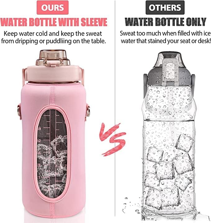 Motivacionalna boca za vodu - Vrijeme žigosane BPA-bez inspirativne vode na inspirativnoj vodi s rukavima i nožnim remenom - posuda za piće za višekratnu upotrebu W / ručka - sportska boca sa pop-up slamom -