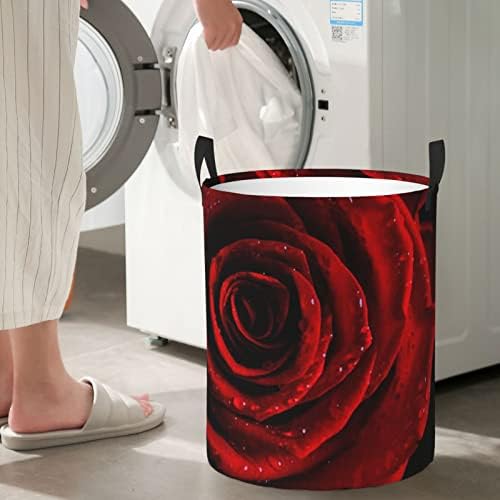 Crvena ruža štampana korpa za veš sklopiva kružna korpa kanta za odlaganje odeće za dnevne potrepštine torba za odlaganje S / M dve